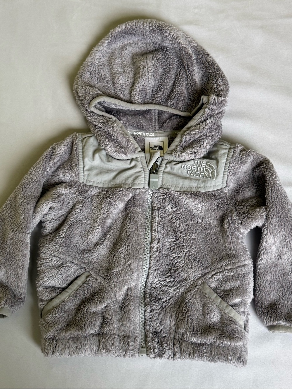 The North Face gray infant/toddler full-zip fleece hoodie